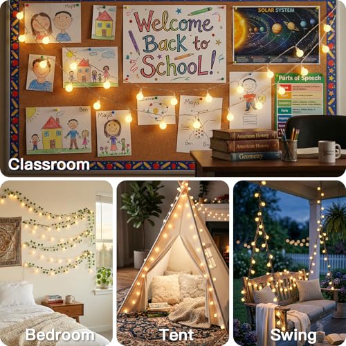 Suddus 43FT Connectable Globe String Lights, Plug-in Warm White LED Fairy Lights with Remote and Timer for Indoor and Outdoor Decor