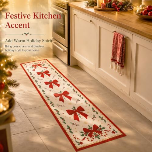 Christmas Runner Rug 2x6 Red Bow Vintage Runners for Hallways