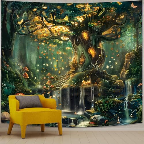 Forest Tree of Life Wall Tapestry - Green Nature Landscape Decor (51"x60")