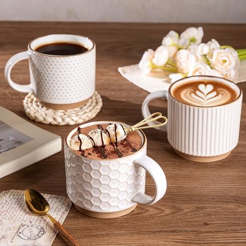Off-White 12 OZ Stackable Ceramic Coffee Mugs Set of 4 | GBhome