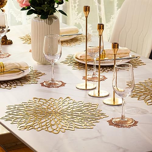 18-Piece Gold Metallic Leaf Placemats, 15-Inch Round Vinyl Table Mats
