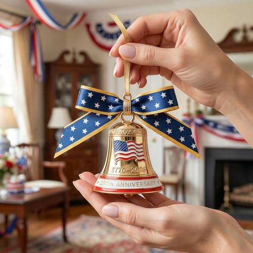 USA 250th Anniversary Liberty Bell Ornament, 1776-2026 Patriotic Metal Decor