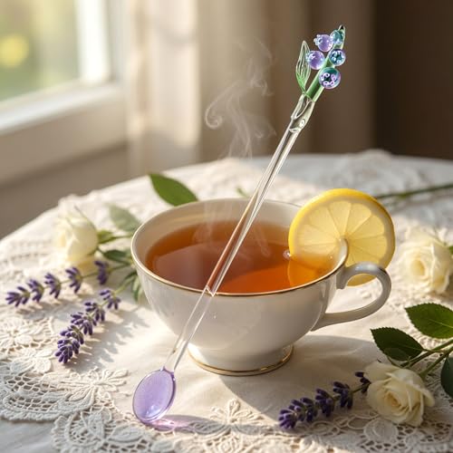 Homestia 2 Pack Glass Lily of the Valley Stirring Spoons, 7.1" Floral Cocktail & Tea Swizzle Sticks