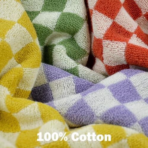 Jacquotha Checkered Cotton Wash Cloths 4 Pack - Vibrant Colors, 13x13 Inches