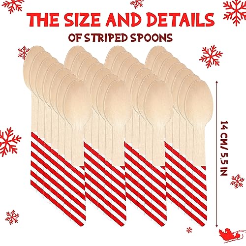 Umigy 100 Pcs Christmas Disposable Wooden Spoons 5.5'' Red White Stripe (Variation: Red White Stripe)
