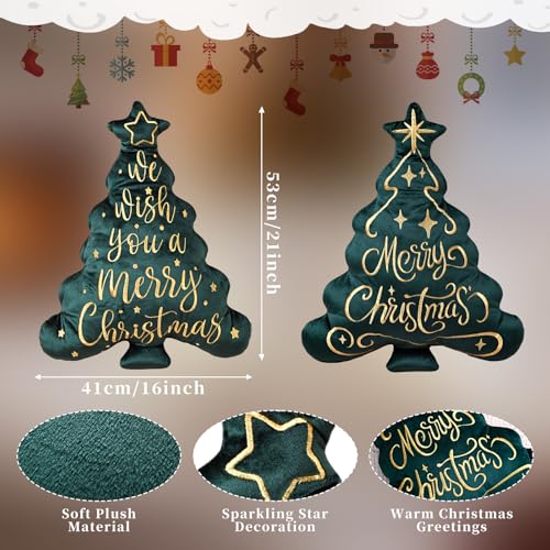 Lanpn Green Christmas Tree Pillows Set of 2 - 16x21 Inch Holiday Sofa Decor