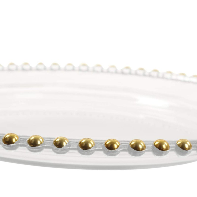 Koyal Wholesale 12.5" Round Clear Glass Gold Beaded Couture Charger Plate, 4-pack