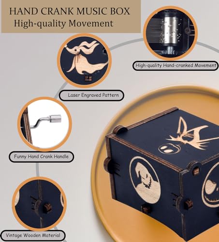 Engraved Wooden Hand Crank Music Box - This Is Halloween Melody
