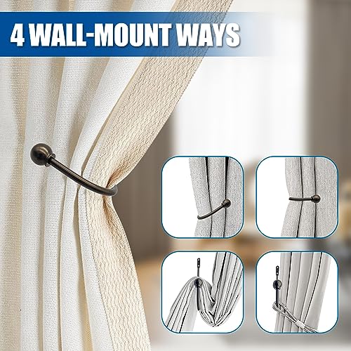 Solid Steel Curtain Holdbacks, Decorative French Ball Wall Hooks - 2 Pack