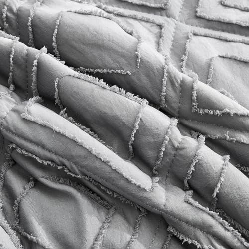 Oversized King Bedspread Set, Grey Diamond Tufted Coverlet