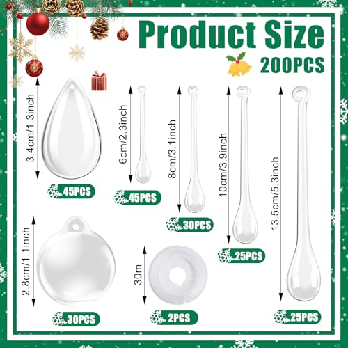 BINBE 200Pcs Acrylic Crystal Teardrop Christmas Ornaments 6 Styles – Clear