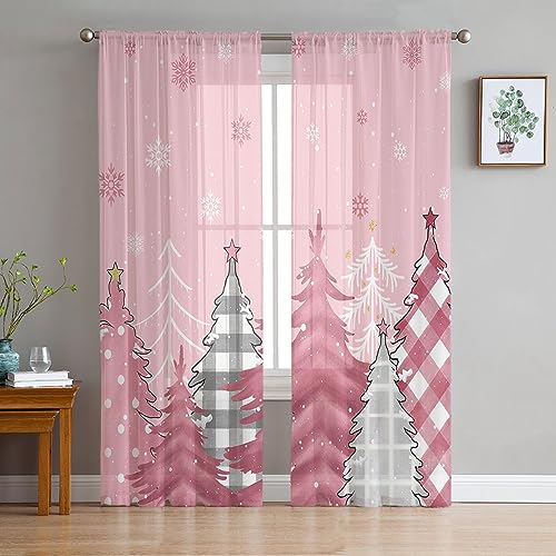 Tersuger 52x72 Inch Christmas Semi Sheer Curtains - Pack of 2, Winter Snowflake Window Drapes for Living Room and Bedroom