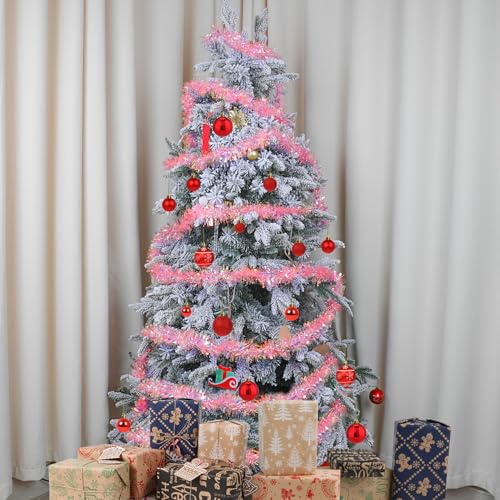 Pink Tinsel Garland 17ft Glittering Holiday Decoration for Christmas Tree