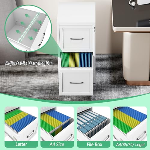 2-Drawer Vertical File Cabinet with Lock, White Steel Storage Organizer