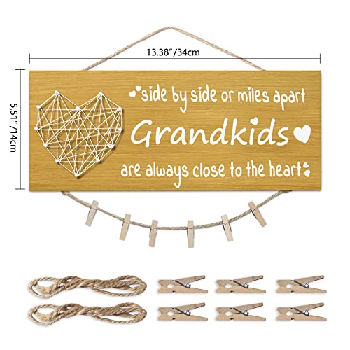 Grandparents Photo Frame Gift - 13.5x5.5in Wood Frame with 6 Clips