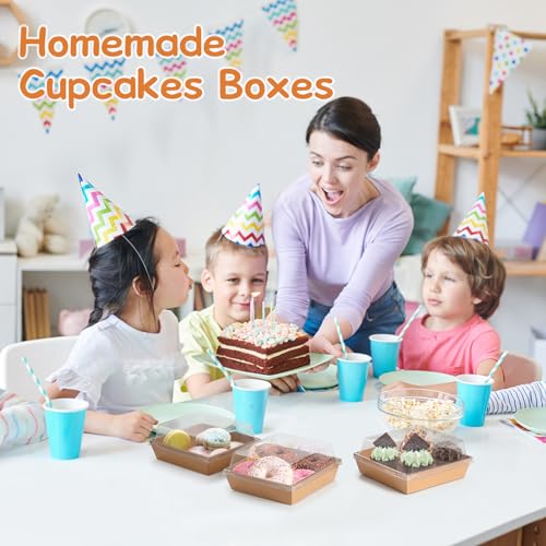 Brown 20 Pack Charcuterie Boxes with Clear Lids - Disposable Food Containers for Cakes, Desserts, Parties & Weddings