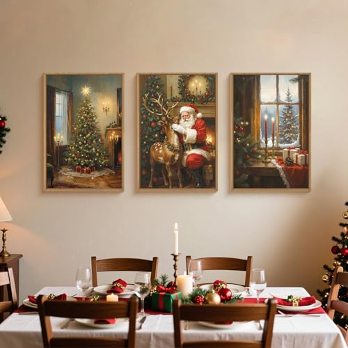 Ausril Large Vintage Christmas Wall Art Set - 24 x 36 x 3, 3-Piece