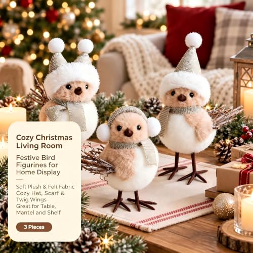 White 3-Pack Christmas Bird Plush Ornaments | Holiday Tree Decorations