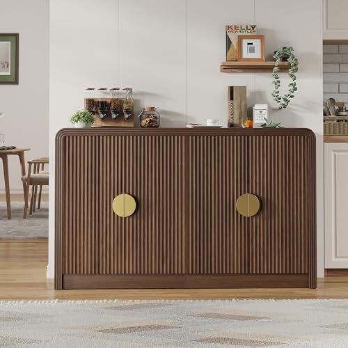 55" Fluted Buffet Sideboard Cabinet with Adjustable Shelves, Walnut