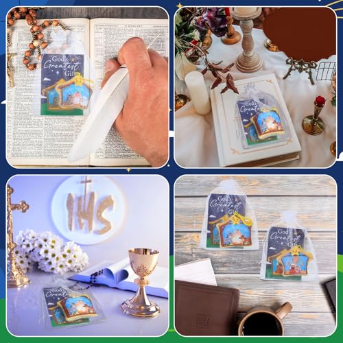 24 Pack Religious Christmas Nativity Gifts with Baby Jesus & Lamb Keychains - Bulk Holiday Decorations & Stocking Stuffers - 4 Inch