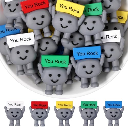 25 Pcs Mini Rubber Stone Figurines with Motivational Quotes for Desk Decor