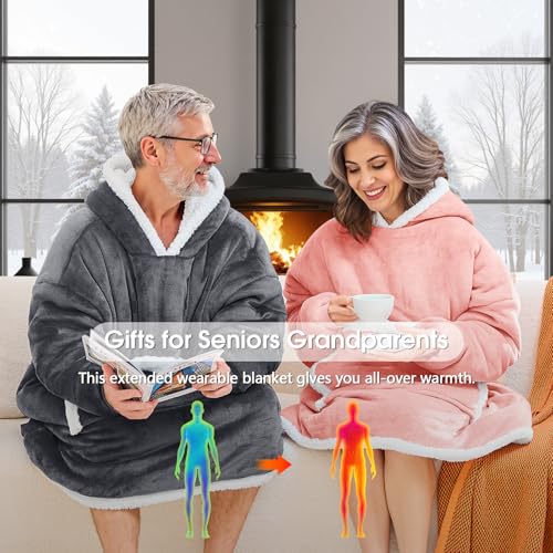Oversized Wearable Blanket Hoodie with Pet Pocket - Soft Sherpa Fleece