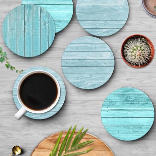 Ceramic Drink Coasters Set of 6 with Cork Non-Slip Base & Metal Holder