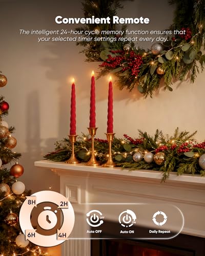 Meigic Red Spiral Flameless Taper Candles 9.6 Inch with Remote & Timer, Child & Pet Safe, 6 Pcs - Tapered Red Variant