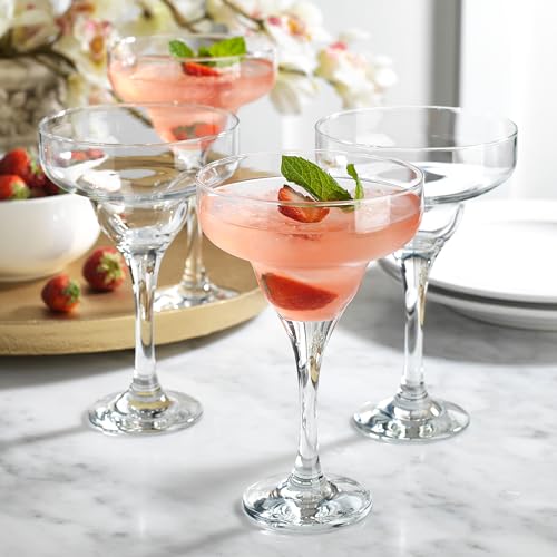 Glaver's Clear Margarita Glasses Set of 4, 10 oz. Stemware for Cocktails & Desserts