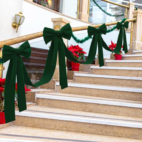 Civaner 16.4 ft Christmas Velvet Garland with 6 Large 27.5in Bows - Green
