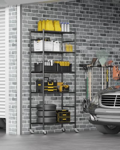 5-Tier Metal Storage Shelves 33" Heavy Duty Wire Rack with Wheels