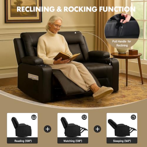Manual Faux Leather Reclining Loveseat with Cup Holders and Pockets