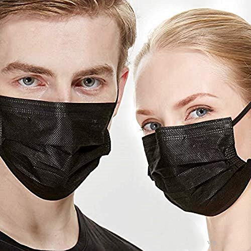 3-Ply Black Disposable Face Masks (100 Pack) - Breathable Non-Woven