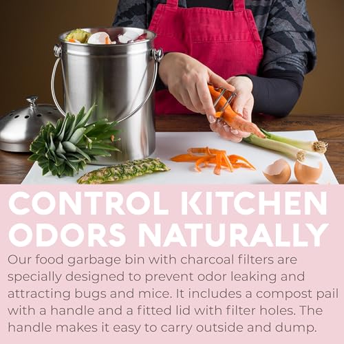 Stainless Steel Kitchen Compost Bin 1.3 Gallon with Charcoal Filter