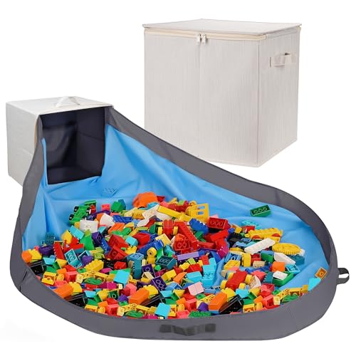 Toy Storage Organizer with Attached Play Mat - 13" Foldable Cubby Box