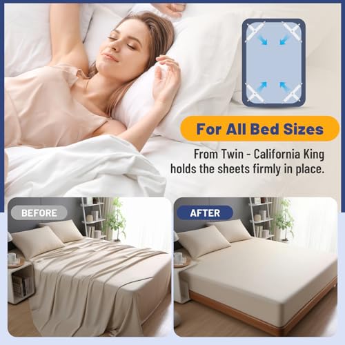 Adjustable Bed Sheet Straps with Metal Clips - Triangle Fasteners (4 Pack)
