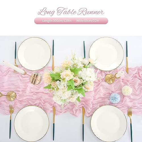 10 Pack 20x120 in Pink Cheesecloth Table Runner, 10ft Gauze Wedding Decor