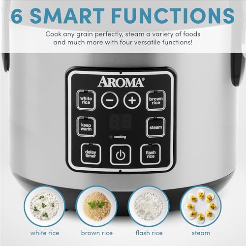 Digital Rice Cooker & Food Steamer - 8-Cup Cooked, Stainless Steel