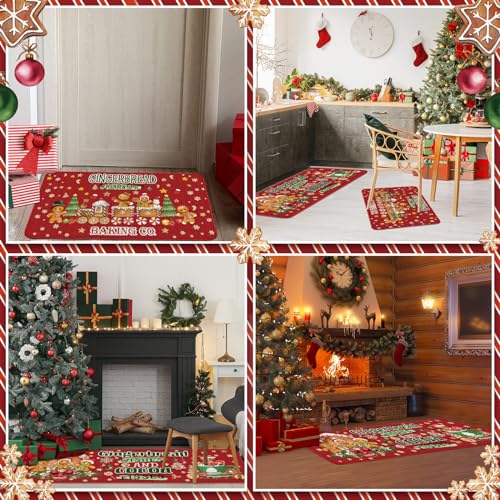 2-Piece Gingerbread Man Christmas Kitchen Rug Set - Non-Slip Holiday Floor Mats