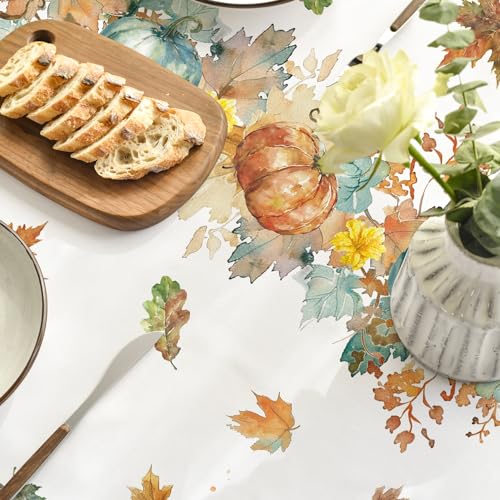 Horaldaily 90" Round Fall Tablecloth with Thanksgiving Leaves – Orange, 100% Polyester