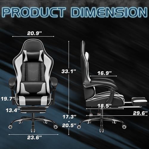 Ergonomic Gaming Chair with Footrest, Massage Lumbar Support & Recline
