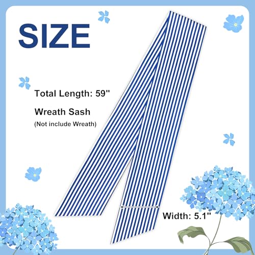 Blue and White Striped Wreath Sash for Front Door 59 x 5.1 Inch