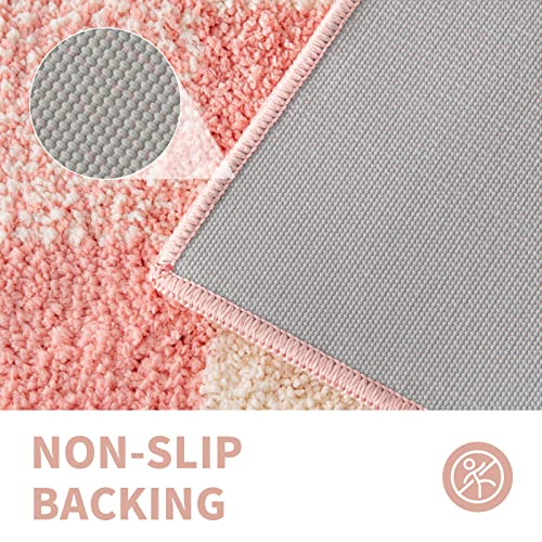 CozeCube Blossom Pink Checkered Bath Mat 24"x16" Non-Slip Shaggy Rug