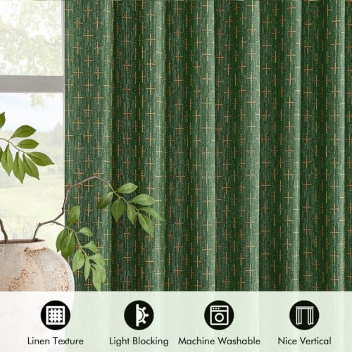 MIULEE Farmhouse Linen Curtains 52x90 Inches, Christmas Green – Pack of 2