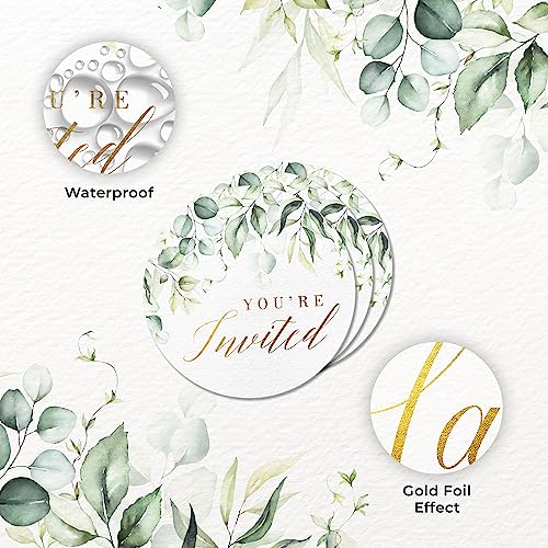 Greenery Wedding Invitation Envelope Seals with Gold Foil, 1.4 Inch, 108pcs