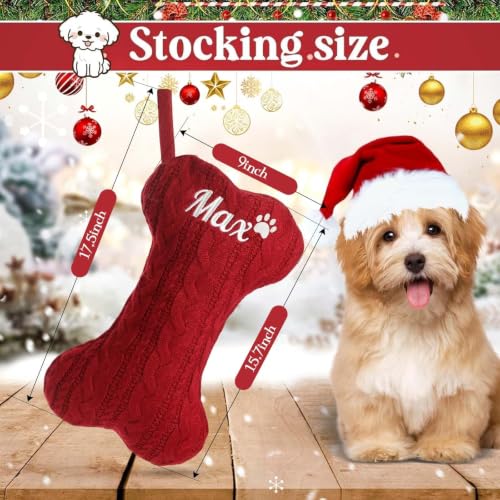 Personalized Dog Christmas Stocking - Custom Embroidered Knit Bone Stocking