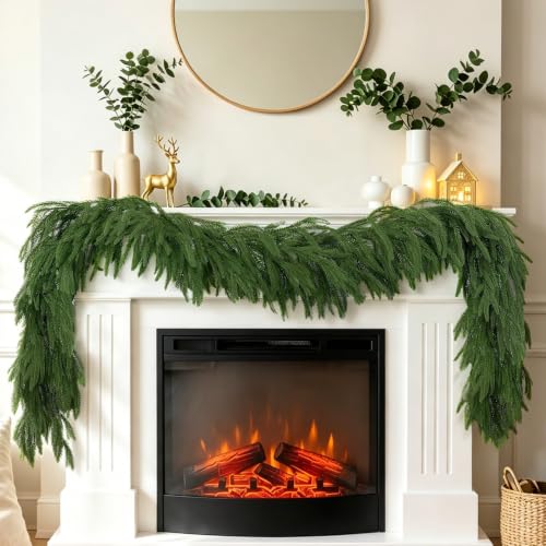 Pututoc 12 FT Norfolk Pine Garland - Realistic Christmas Greenery Decor, 2 Pack