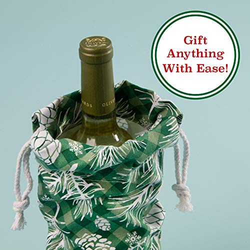 Reusable Wine Bottle Gift Bag - Green Holiday Tote Cover for 12" Bottles