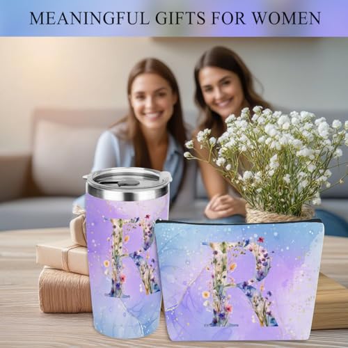 Letter R Monogram 20 oz Tumbler & Makeup Bag Gift Set for Women