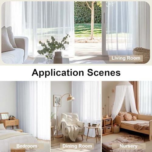 OWENIE White Sheer Curtains 84 Inches Long - 2 Panel Rod Pocket Set